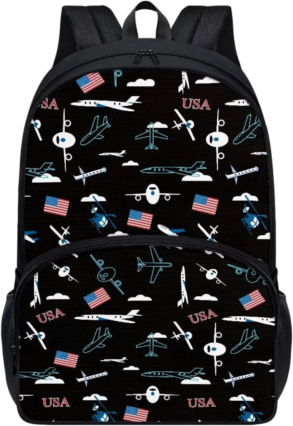 Aircraft and Flags Middle School Backpack for Boys Personalised Schoolbag Boys Elementary Schoolbag Junior Schoolbag Canvas Backpack Children's Schoolbag Crossbody Bag