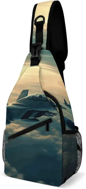 Aircraft Fighter Jets Sling Bag for Men Women Waterproof Chest Bag Print Cross Chest Bag Diagonally Gym Sport Travel Hiking Daypack