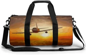 Aircraft Plane at Sunset Gym Bag Small Travel Duffle Bag with Compartment Carry On Weekender Bag for Women Men