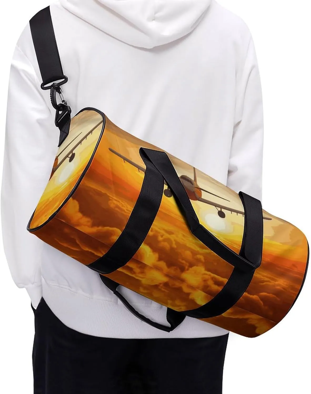 Aircraft Plane at Sunset Gym Bag Small Travel Duffle Bag with Compartment Carry On Weekender Bag for Women Men
