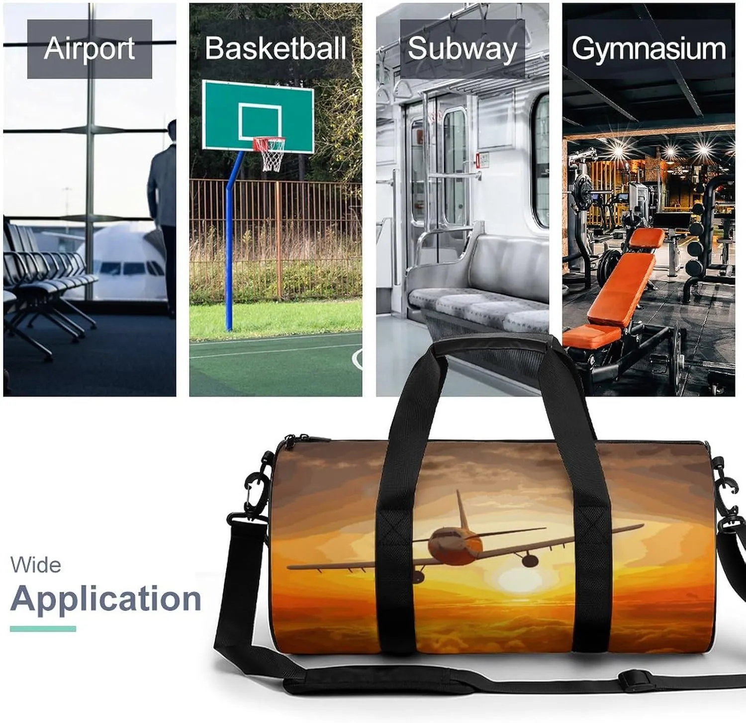 Aircraft Plane at Sunset Gym Bag Small Travel Duffle Bag with Compartment Carry On Weekender Bag for Women Men