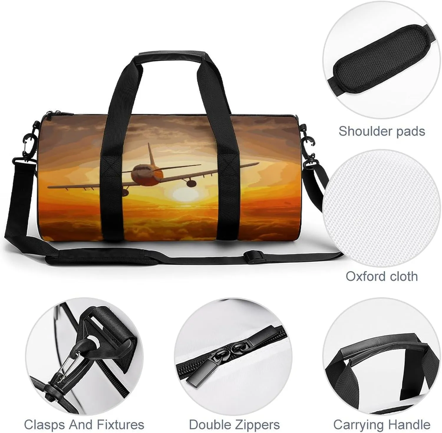 Aircraft Plane at Sunset Gym Bag Small Travel Duffle Bag with Compartment Carry On Weekender Bag for Women Men