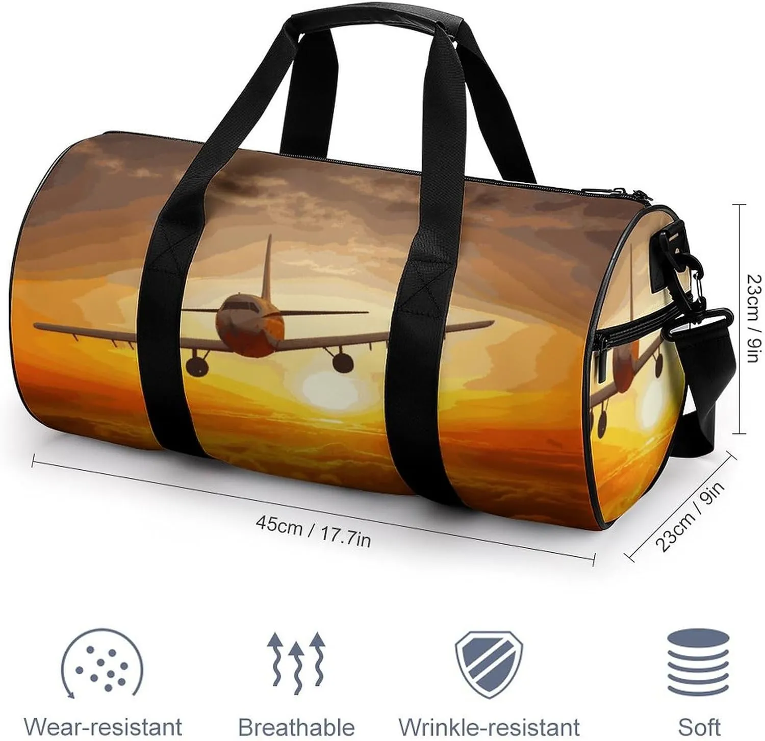 Aircraft Plane at Sunset Gym Bag Small Travel Duffle Bag with Compartment Carry On Weekender Bag for Women Men