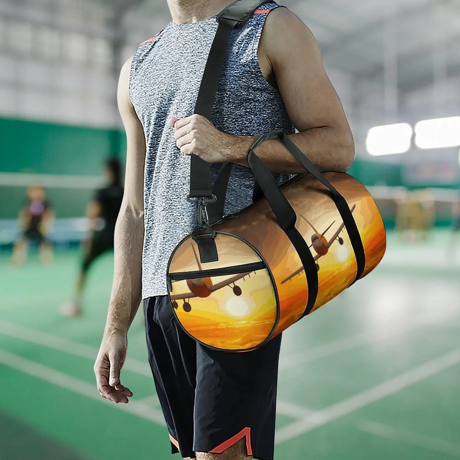 Aircraft Plane at Sunset Gym Bag Small Travel Duffle Bag with Compartment Carry On Weekender Bag for Women Men