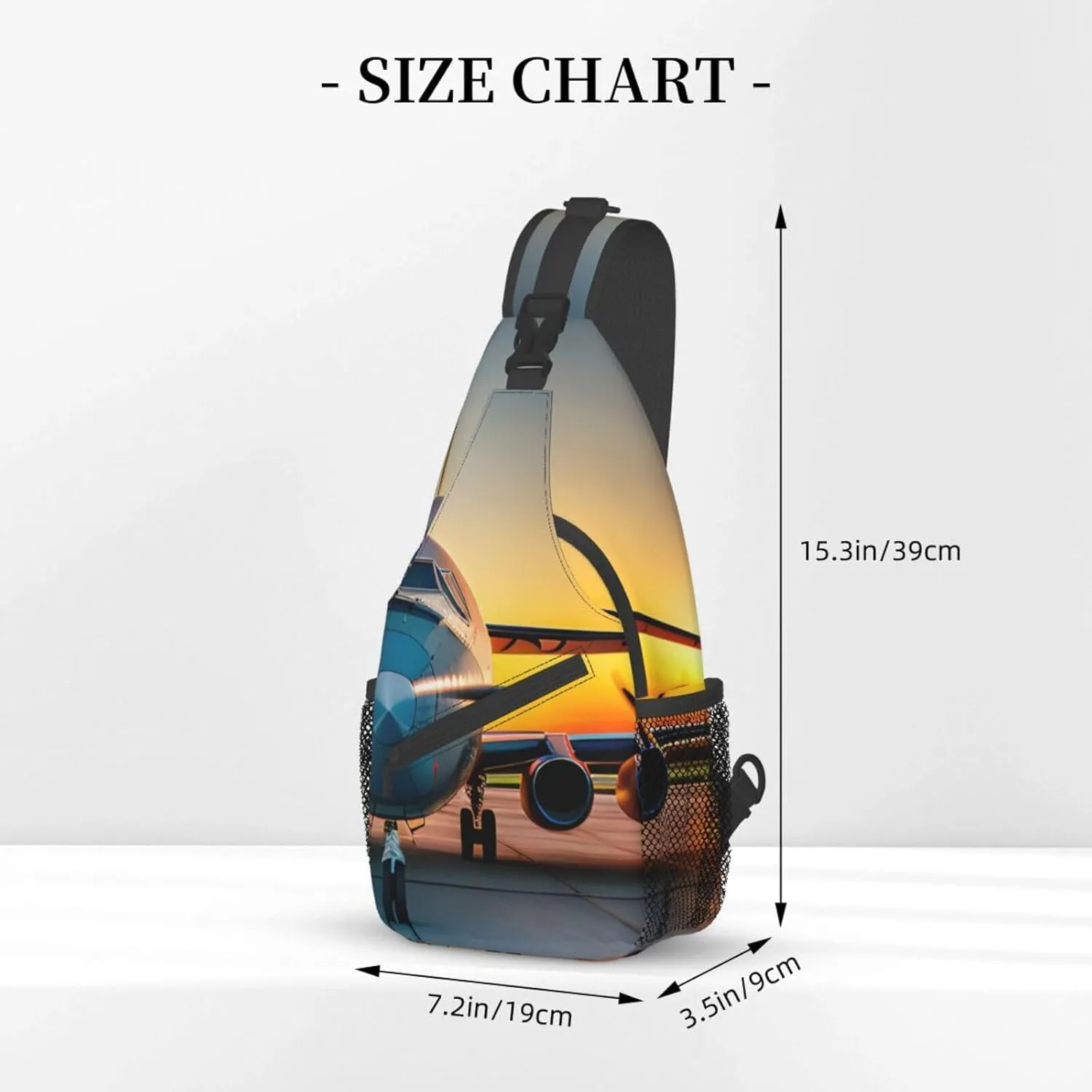 Aircraft Plane at Sunsets Print Sling Backpack, Sling Bag, Crossbody Chest Bag Daypack, for Hiking Travel