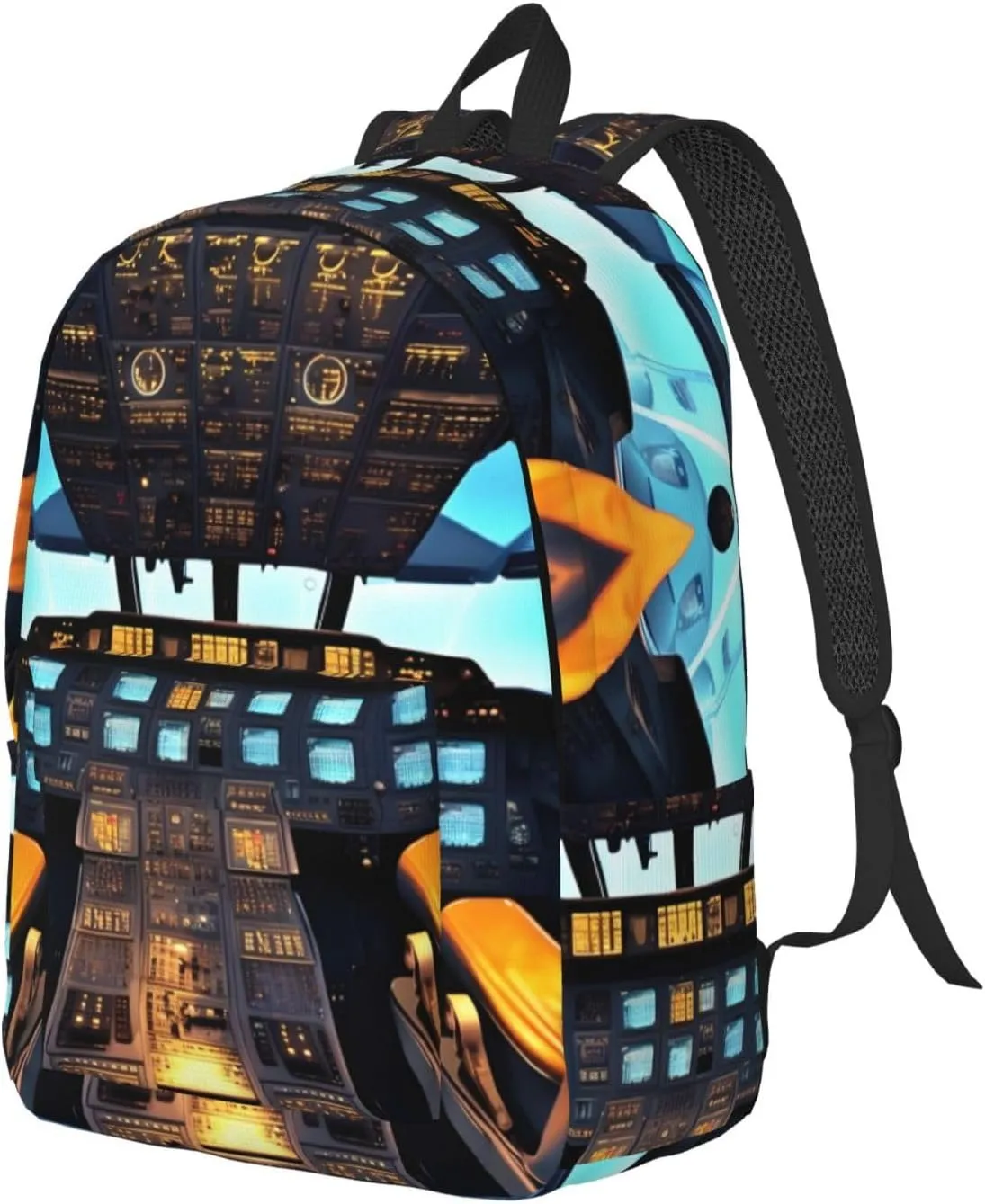Airplane Cockpit Print Canvas Laptop Backpack Outdoor Casual Travel Bag Daypack Book Bag For Men Women