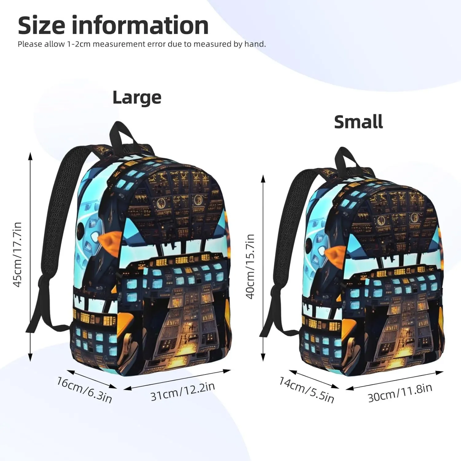 Airplane Cockpit Print Canvas Laptop Backpack Outdoor Casual Travel Bag Daypack Book Bag For Men Women