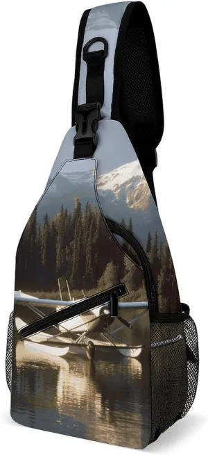 Airplane on Lake Sling Bag for Men Women Travel Crossbody Bags Large Hiking Sling Backpack Chest Bag Man Purse
