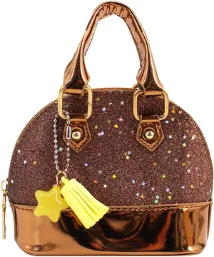 Aisa Girls Mini Dome Satchel Purse Cute Sequin Coin Purse Top Handle Tote Bag Shell Shape Chain Shoulder Crossbody Handbag Brown
