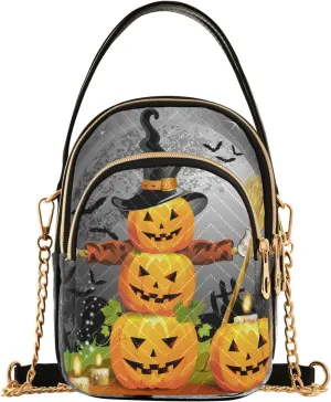 ALAZA Chain Crossbody Bags for Women Halloween Pumpkin Trick Or Treat Autumn Quilted Shoulder Crossbody Handbags Travel Cross Body Cell Phone Purses Bags