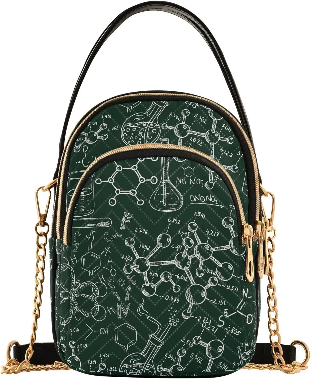 ALAZA Chain Crossbody Bags for Women Science Old Chemistry Education Quilted Shoulder Crossbody Handbags Travel Cross Body Cell Phone Purses Bags
