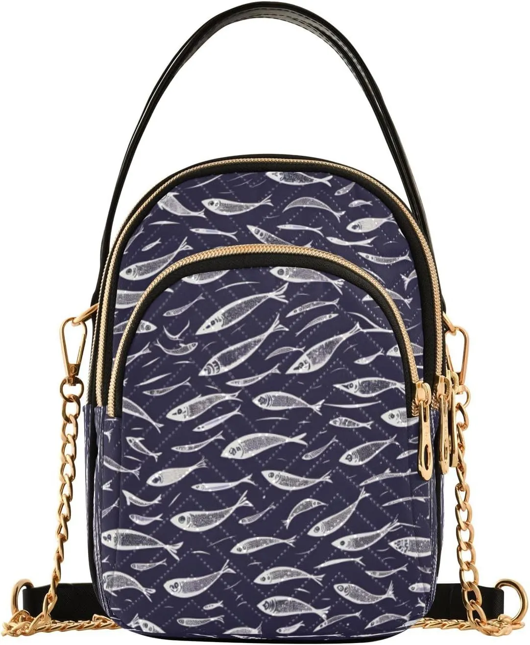 ALAZA Quilted Crossbody Bags for Women,A Flock Of Swimming Fish Women's Crossbody Handbags Small Travel Purses Phone Bag