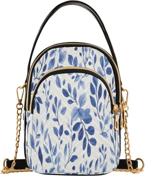 ALAZA Quilted Crossbody Bags for Women,Blue White Porcelain Leaves Women's Crossbody Handbags Small Travel Purses Phone Bag