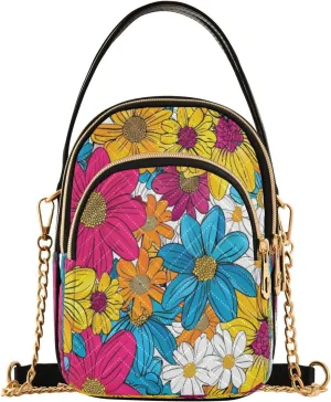 ALAZA Quilted Crossbody Bags for Women,Colored Floral Pattern Flowers Background Vector Illustration 01 Women's Crossbody Handbags Small Travel Purses Phone Bag
