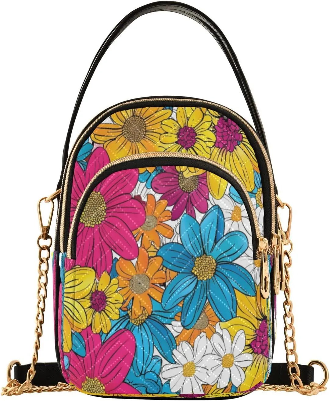 ALAZA Quilted Crossbody Bags for Women,Colored Floral Pattern Flowers Background Vector Illustration 01 Women's Crossbody Handbags Small Travel Purses Phone Bag