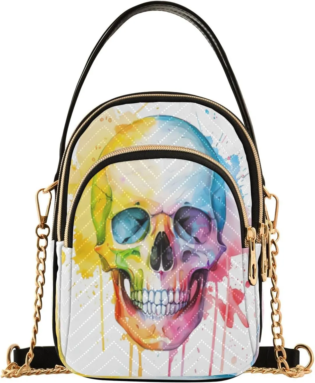ALAZA Quilted Crossbody Bags for Women,Detailed Watercolor Painting Of A Humorous Skull Motif 865e86fb-2966-4b81-a5c4-d06e556f081d 3 Women's Crossbody Handbags Small Travel Purses Phone Bag
