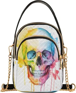 ALAZA Quilted Crossbody Bags for Women,Detailed Watercolor Painting Of A Humorous Skull Motif 865e86fb-2966-4b81-a5c4-d06e556f081d 3 Women's Crossbody Handbags Small Travel Purses Phone Bag