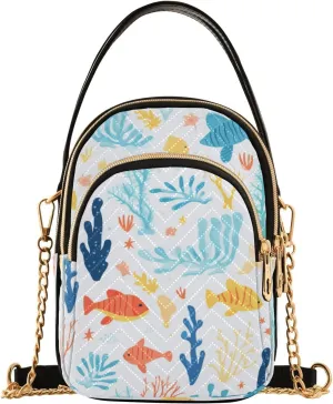 ALAZA Quilted Crossbody Bags for Women,Fish Seaweed Women's Crossbody Handbags Small Travel Purses Phone Bag