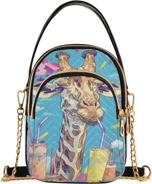 ALAZA Quilted Crossbody Bags for Women,Giraffes Drink Milkshakes Women's Crossbody Handbags Small Travel Purses Phone Bag