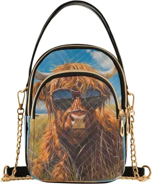 ALAZA Quilted Crossbody Bags for Women,Highland Cattle Grasslands Women's Crossbody Handbags Small Travel Purses Phone Bag