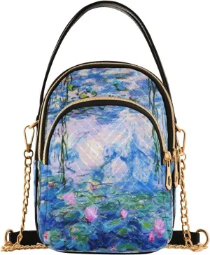 ALAZA Quilted Crossbody Bags for Women,Monet Painting Women's Crossbody Handbags Small Travel Purses Phone Bag
