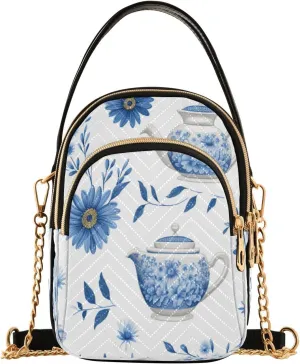 ALAZA Quilted Crossbody Bags for Women,Navy Blue Ceramics Pot Women's Crossbody Handbags Small Travel Purses Phone Bag