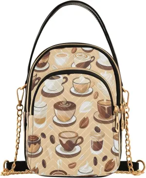 ALAZA Quilted Crossbody Bags for Women,Sweet Coffee and Coffee Beans Women's Crossbody Handbags Small Travel Purses Phone Bag