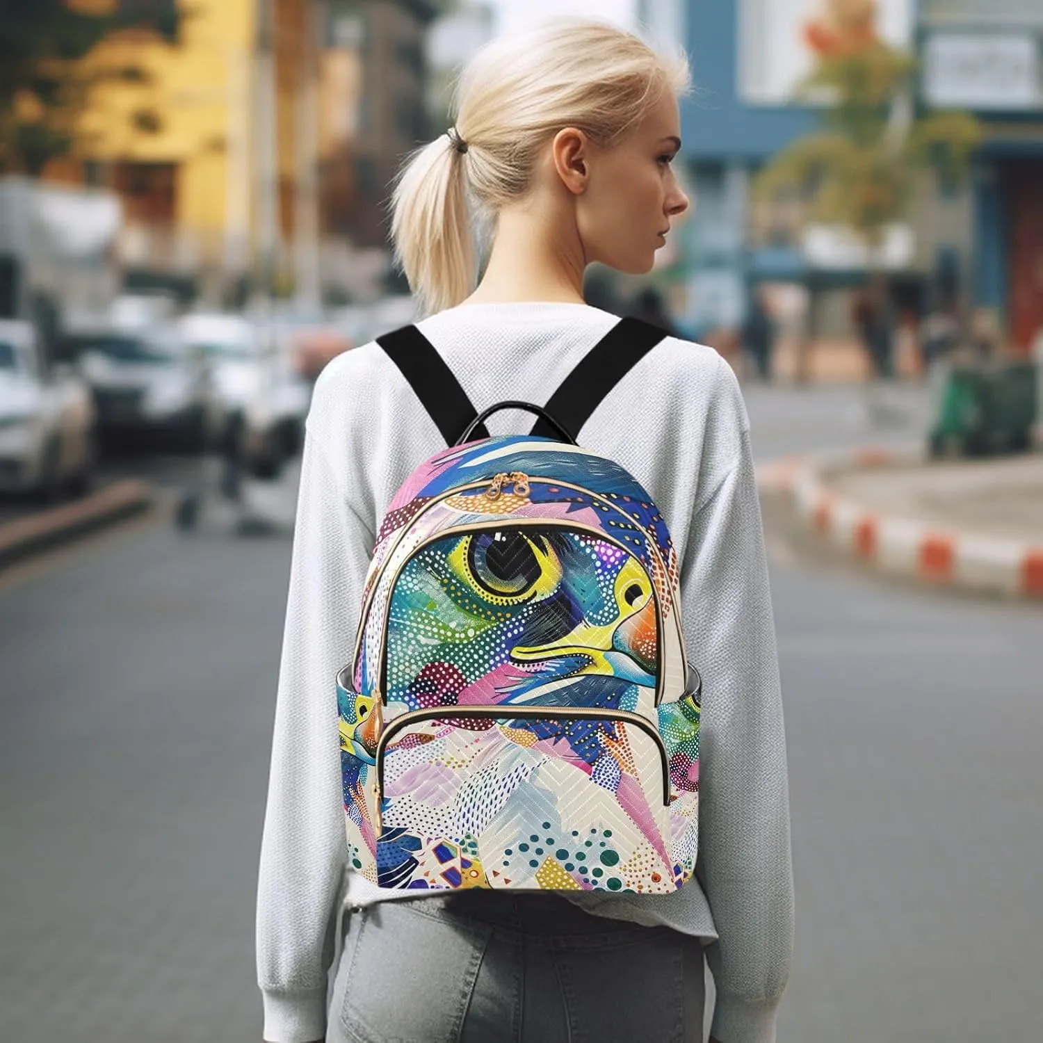 ALAZA Small Backpack Purse Falcon Color Clip Art Quilted Backpack for Women Teen Girls Fashion Daypack Ladies Bookbag Travel Work Daily Rucksack