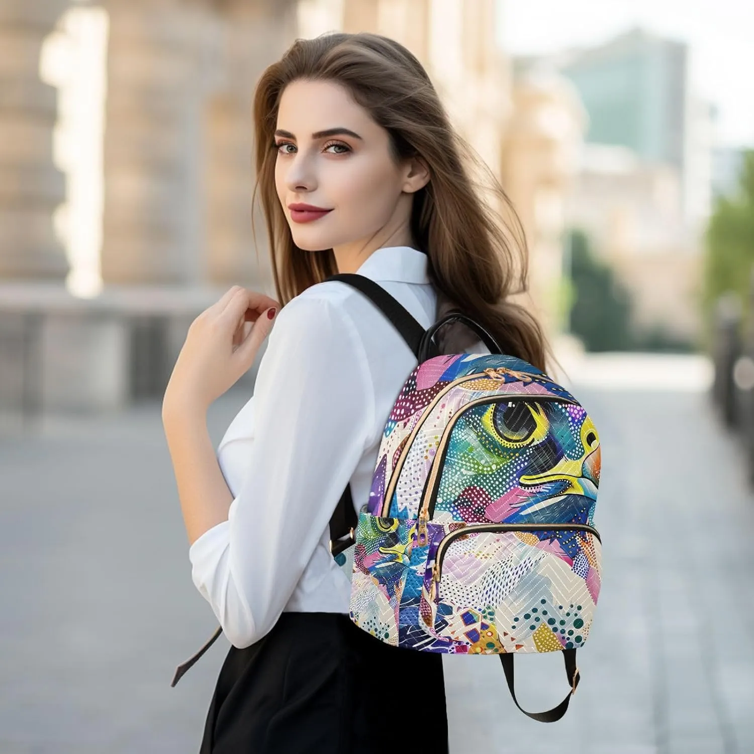 ALAZA Small Backpack Purse Falcon Color Clip Art Quilted Backpack for Women Teen Girls Fashion Daypack Ladies Bookbag Travel Work Daily Rucksack