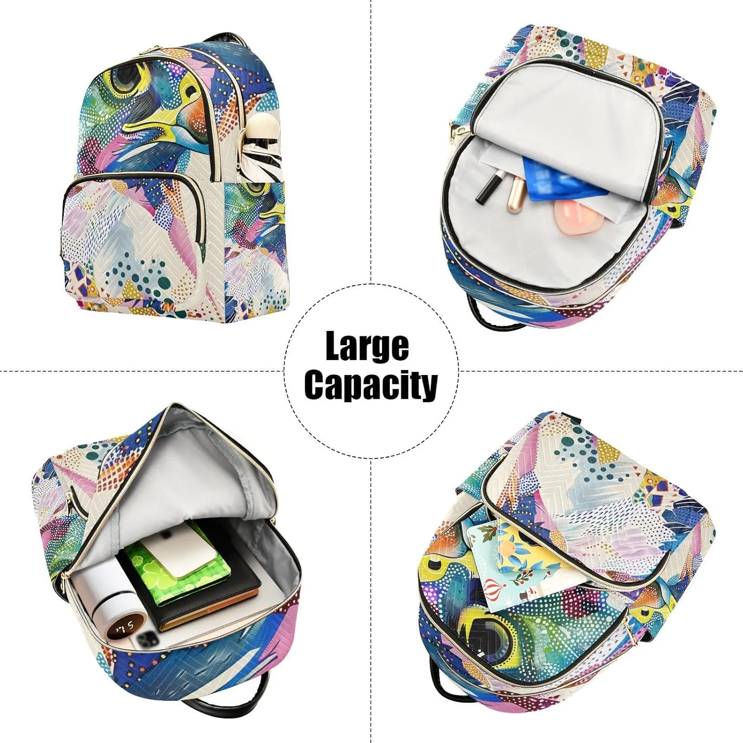 ALAZA Small Backpack Purse Falcon Color Clip Art Quilted Backpack for Women Teen Girls Fashion Daypack Ladies Bookbag Travel Work Daily Rucksack