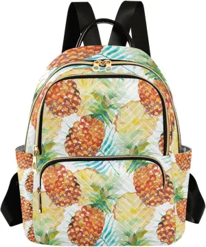 ALAZA Small Backpack Purse for Women Teen Girls Juicy Yellow Pineapple Tropical Summer Quilted Backpack Fashion Bookbag Mini School Daypack Ladies Shoulder Bag Everyday Purses