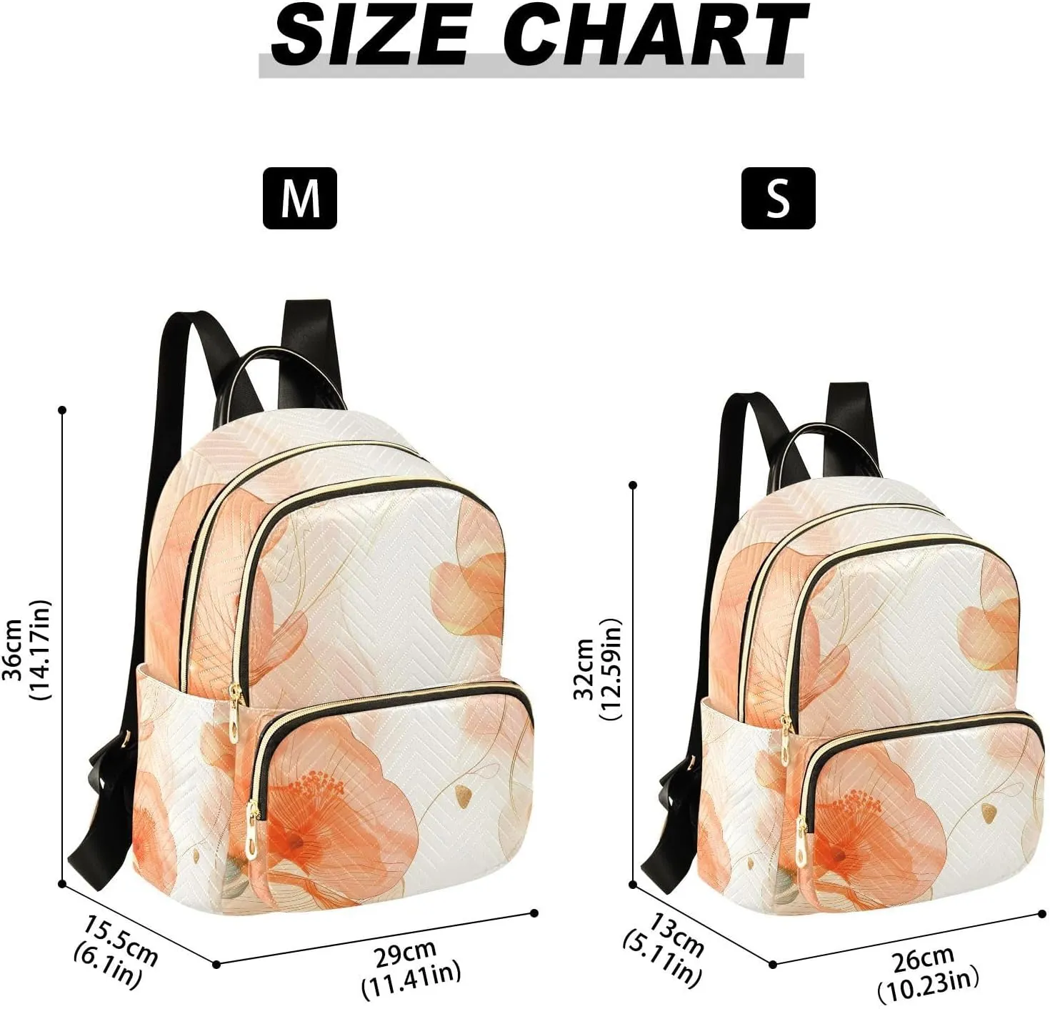 ALAZA Small Backpack Purse for Women Teen Girls Orange Copy Flowers Plant Leaves Quilted Backpack Fashion Bookbag Mini School Daypack Ladies Everyday Purses Shoulder Bag