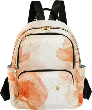 ALAZA Small Backpack Purse for Women Teen Girls Orange Copy Flowers Plant Leaves Quilted Backpack Fashion Bookbag Mini School Daypack Ladies Everyday Purses Shoulder Bag