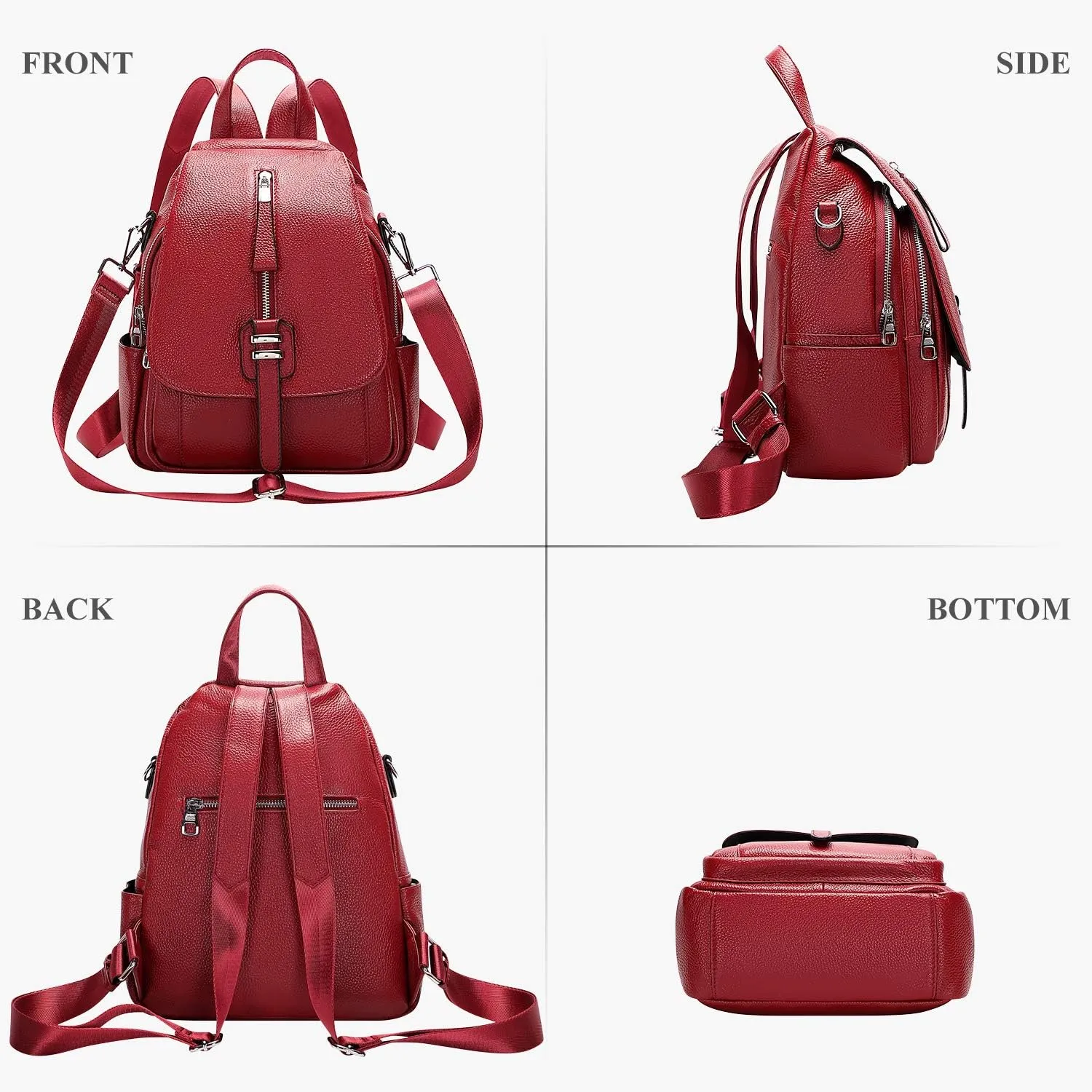 ALTOSY Genuine Leather Backpack Purse for Women Convertible Shoulder Bag with Buckle Flap