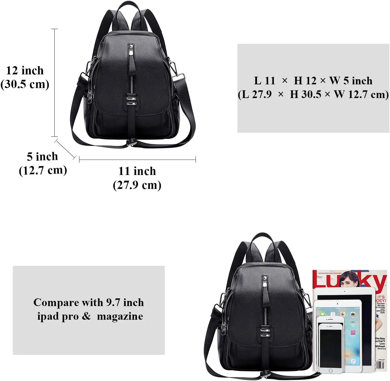 ALTOSY Genuine Leather Backpack Purse for Women Convertible Shoulder Bag with Buckle Flap