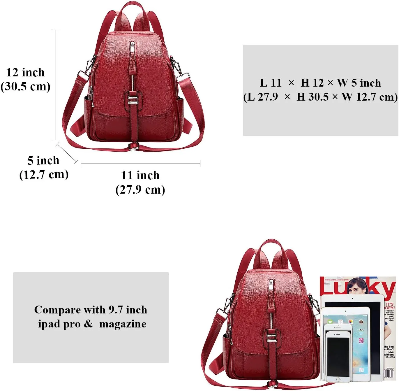 ALTOSY Genuine Leather Backpack Purse for Women Convertible Shoulder Bag with Buckle Flap