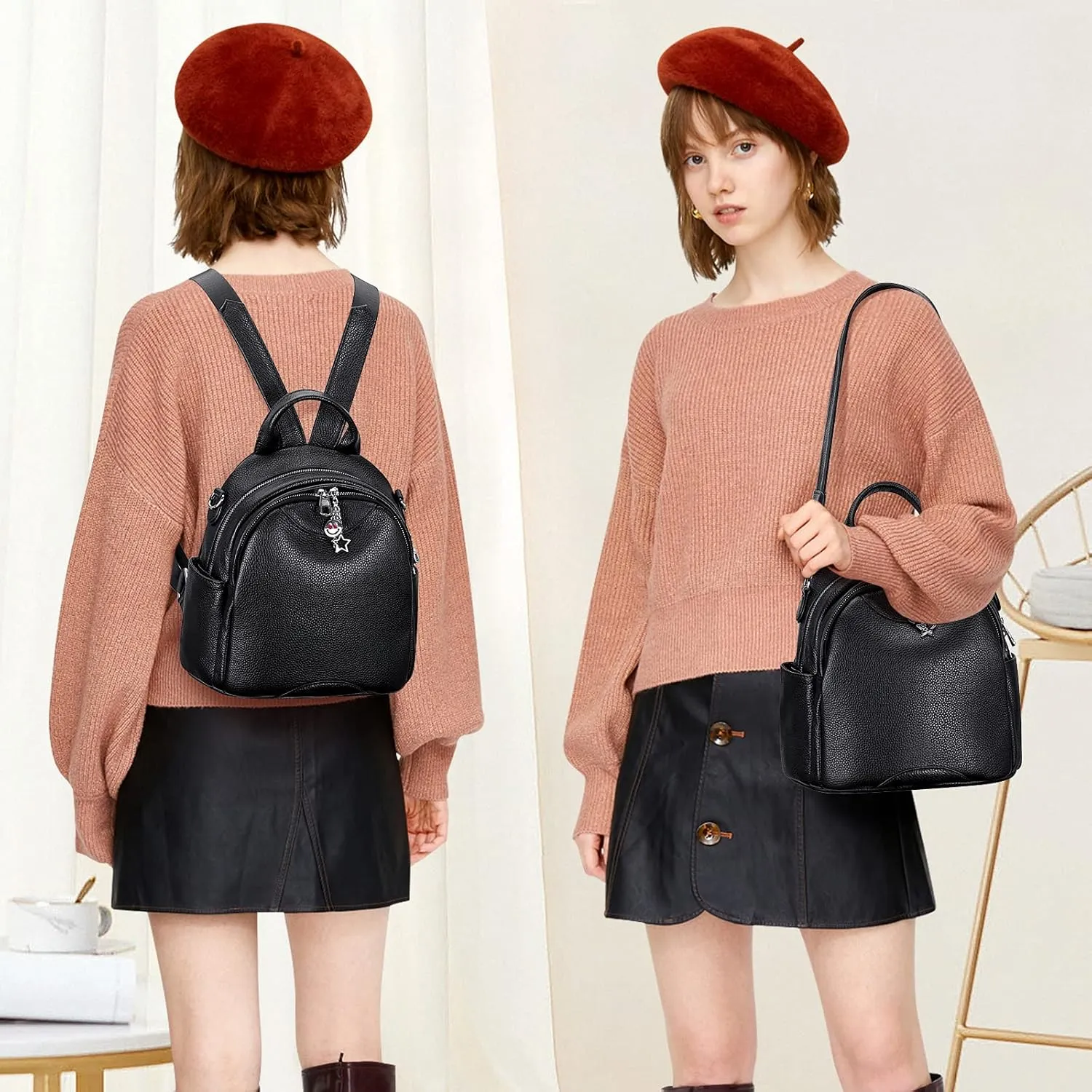 ALTOSY Soft Genuine Leather Backpack for Women Small Convertible Backpack Purse Shoulder Bag for Ladies