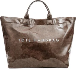 ALUSBELL Large PVC Tote Bag for Women Letters Print Tote Handbag Kraft Paper Travel Shoulder Bag Clear Carry All Hobo Handbag