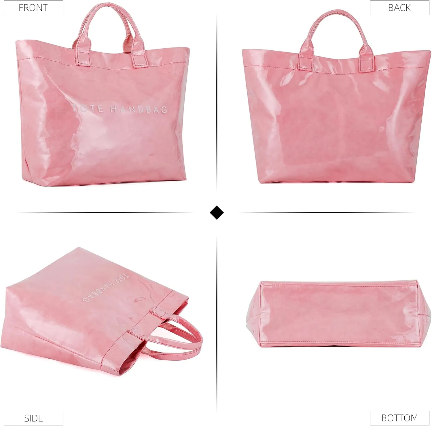 ALUSBELL Large PVC Tote Bag for Women Letters Print Tote Handbag Kraft Paper Travel Shoulder Bag Clear Carry All Hobo Handbag