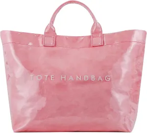 ALUSBELL Large PVC Tote Bag for Women Letters Print Tote Handbag Kraft Paper Travel Shoulder Bag Clear Carry All Hobo Handbag
