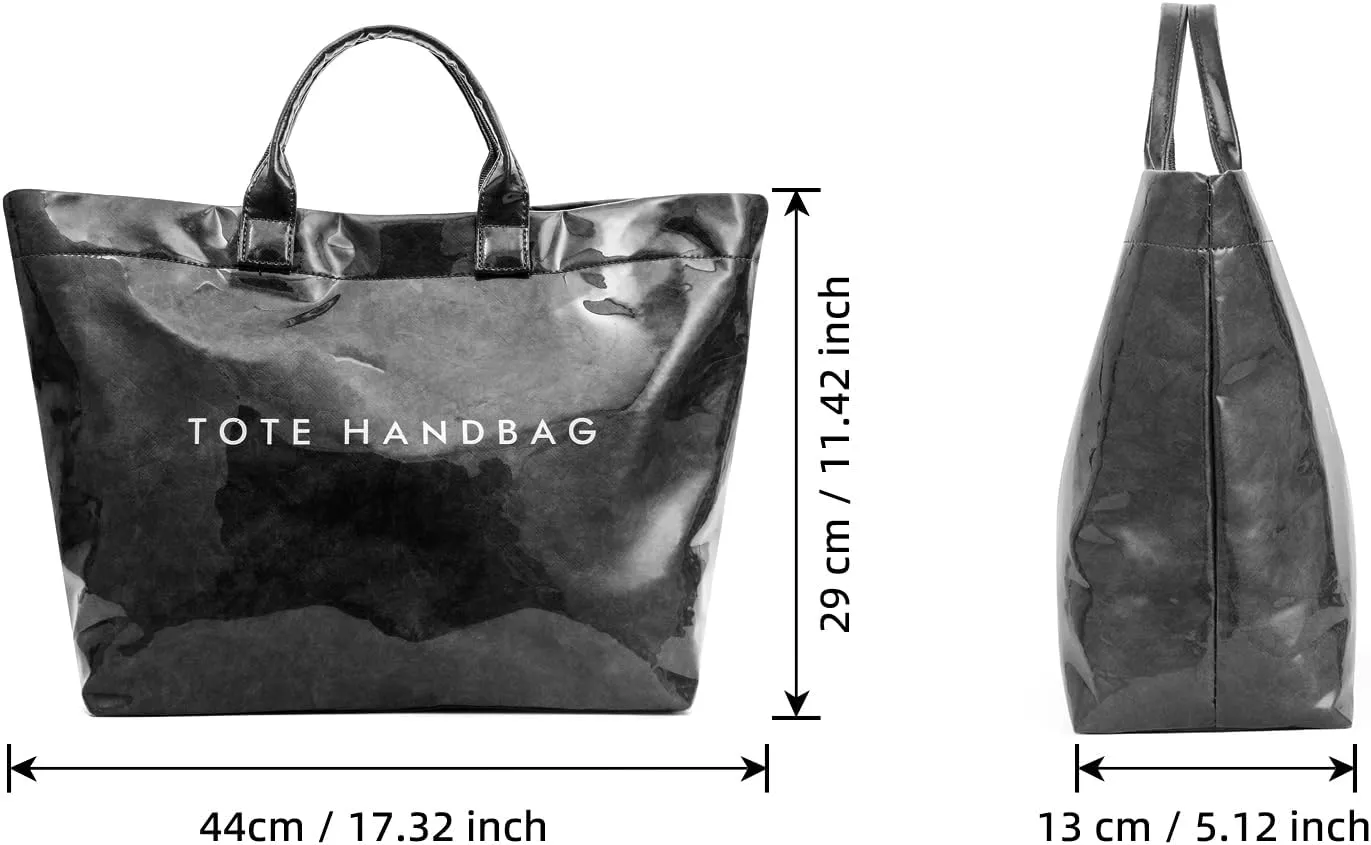 ALUSBELL Large PVC Tote Bag for Women Letters Print Tote Handbag Kraft Paper Travel Shoulder Bag Clear Carry All Hobo Handbag