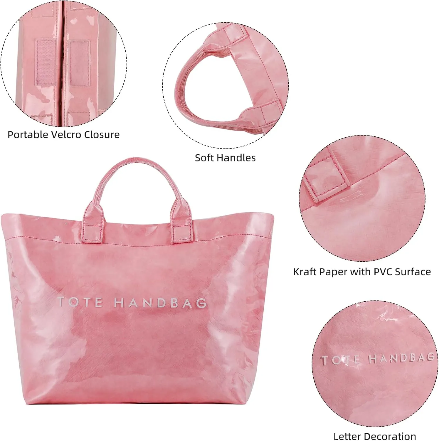 ALUSBELL Large PVC Tote Bag for Women Letters Print Tote Handbag Kraft Paper Travel Shoulder Bag Clear Carry All Hobo Handbag