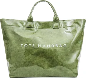 ALUSBELL Large PVC Tote Bag for Women Letters Print Tote Handbag Kraft Paper Travel Shoulder Bag Clear Carry All Hobo Handbag