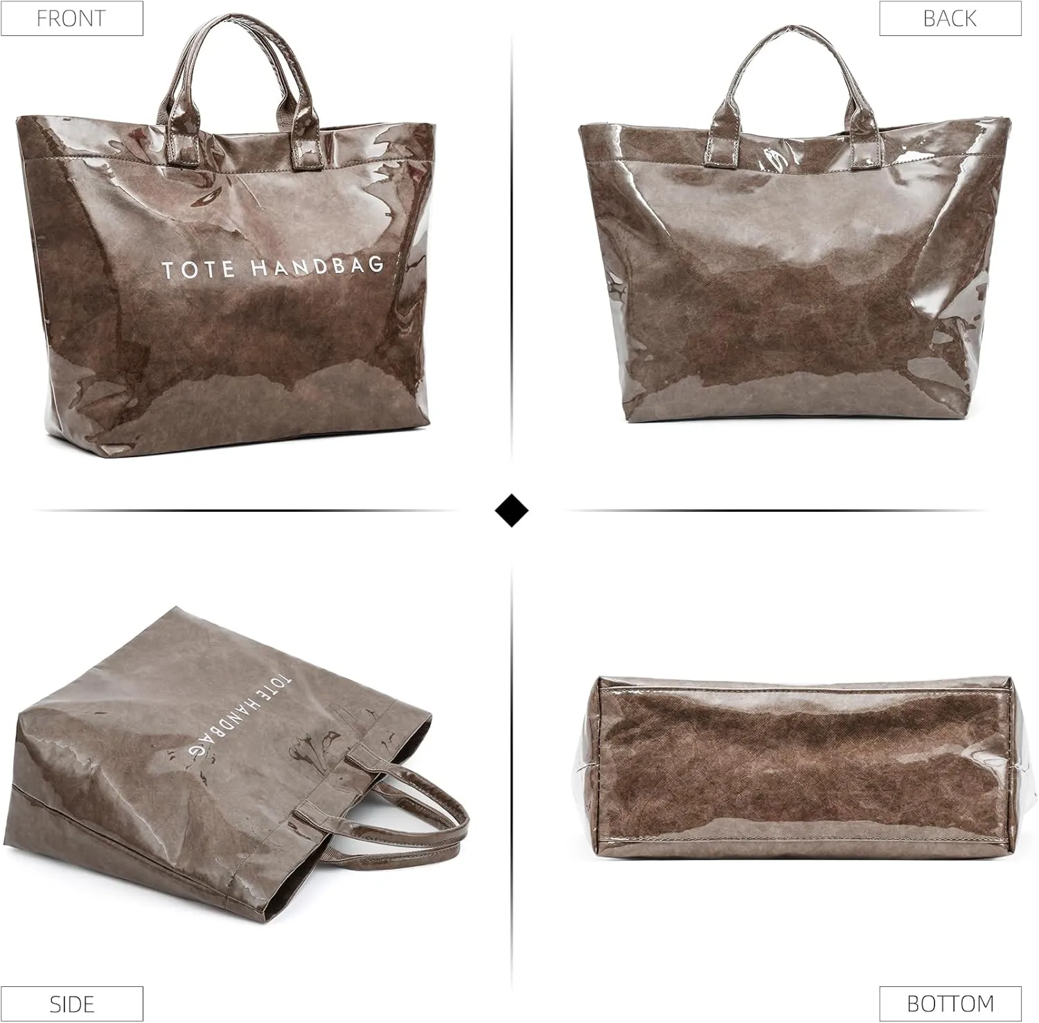 ALUSBELL Large PVC Tote Bag for Women Letters Print Tote Handbag Kraft Paper Travel Shoulder Bag Clear Carry All Hobo Handbag