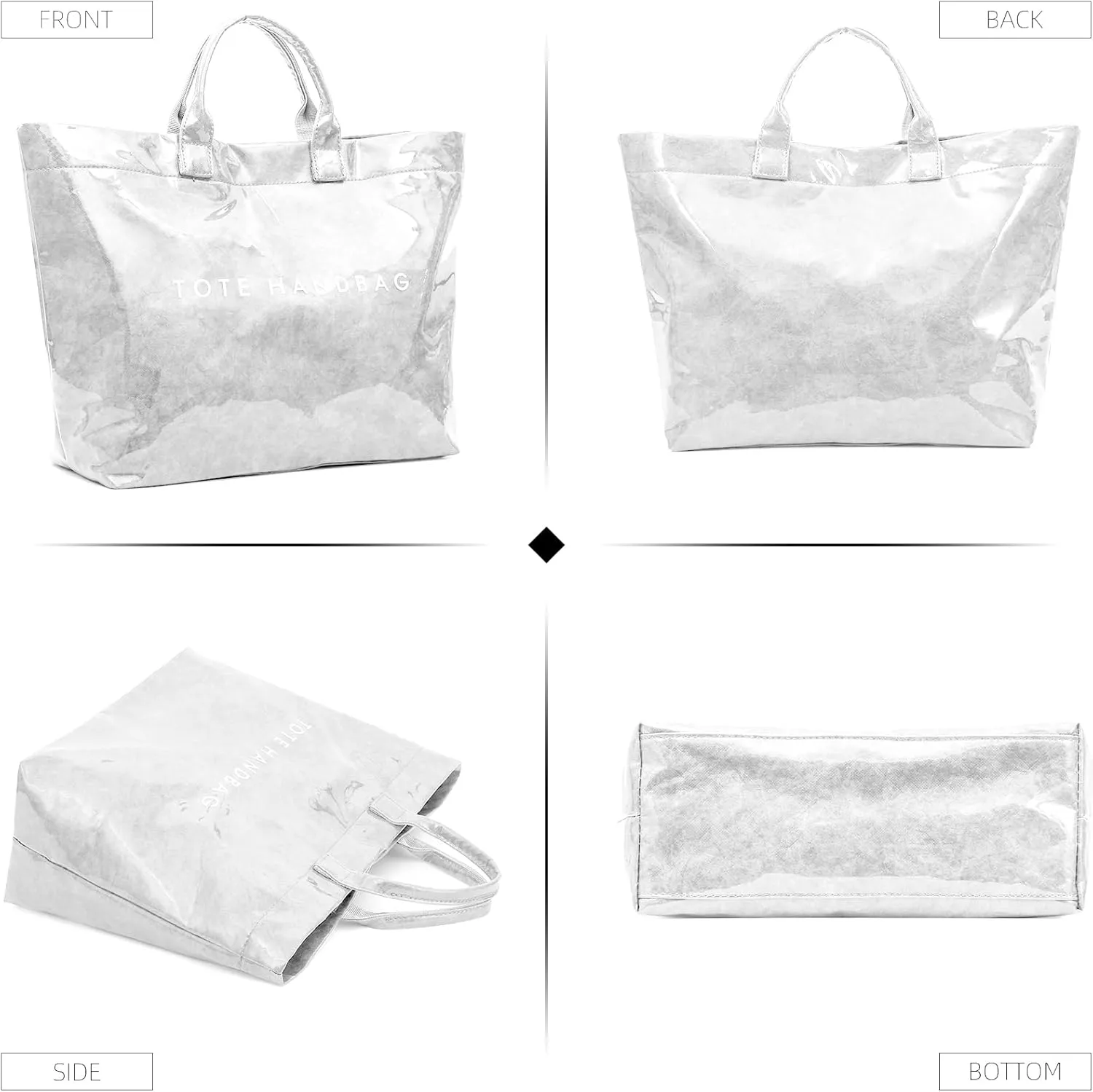 ALUSBELL Large PVC Tote Bag for Women Letters Print Tote Handbag Kraft Paper Travel Shoulder Bag Clear Carry All Hobo Handbag
