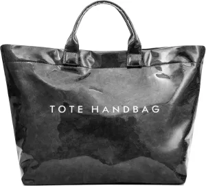 ALUSBELL Large PVC Tote Bag for Women Letters Print Tote Handbag Kraft Paper Travel Shoulder Bag Clear Carry All Hobo Handbag