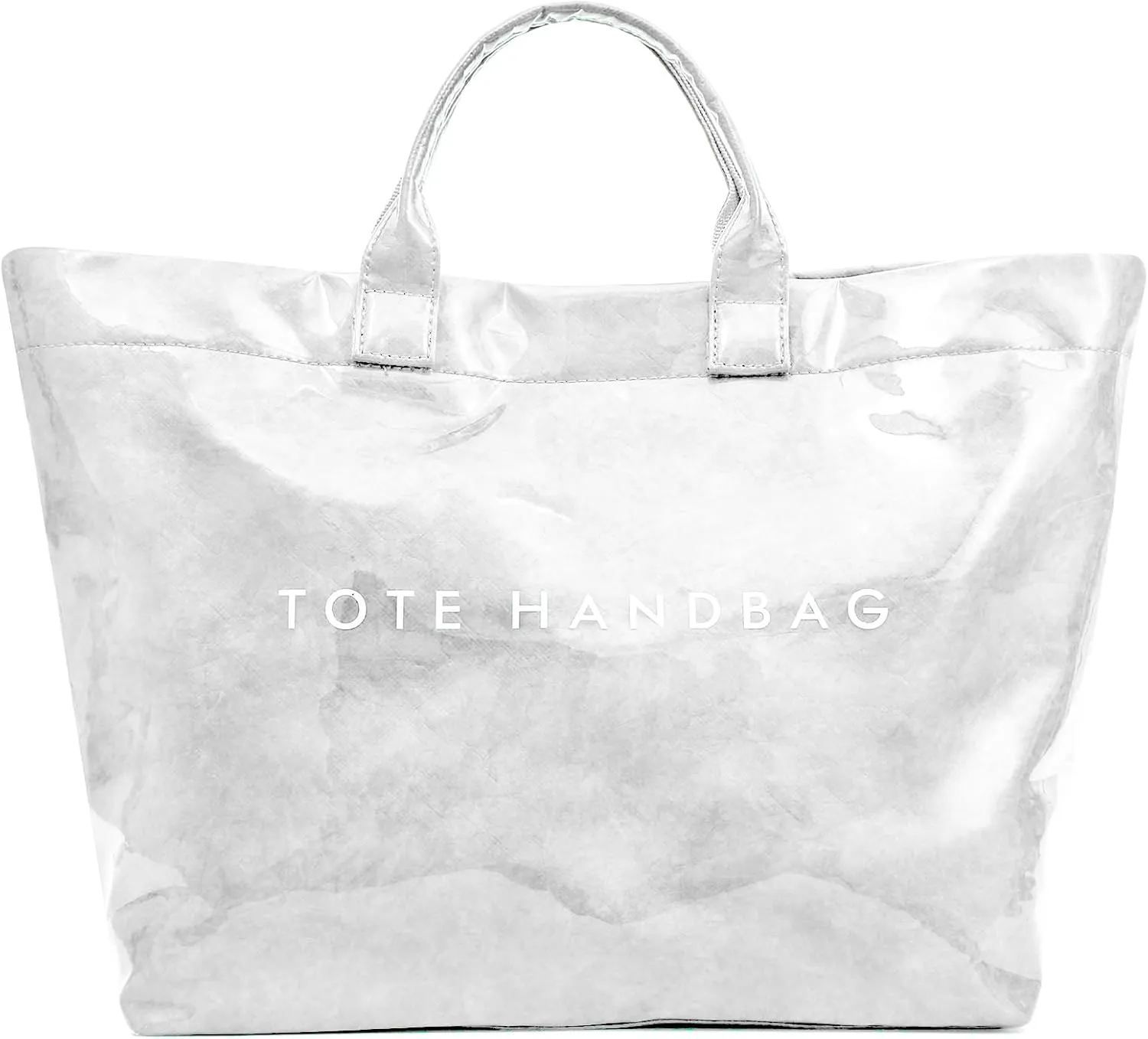 ALUSBELL Large PVC Tote Bag for Women Letters Print Tote Handbag Kraft Paper Travel Shoulder Bag Clear Carry All Hobo Handbag