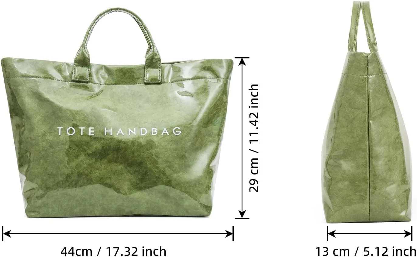 ALUSBELL Large PVC Tote Bag for Women Letters Print Tote Handbag Kraft Paper Travel Shoulder Bag Clear Carry All Hobo Handbag