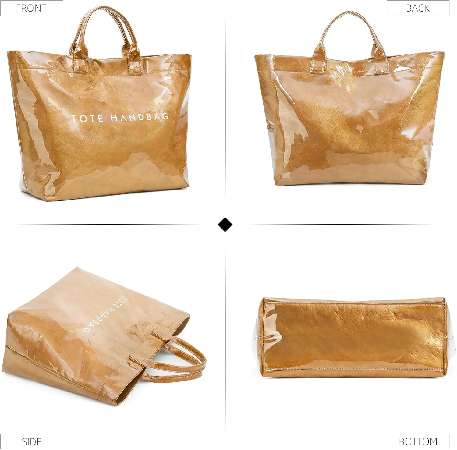 ALUSBELL Large PVC Tote Bag for Women Letters Print Tote Handbag Kraft Paper Travel Shoulder Bag Clear Carry All Hobo Handbag