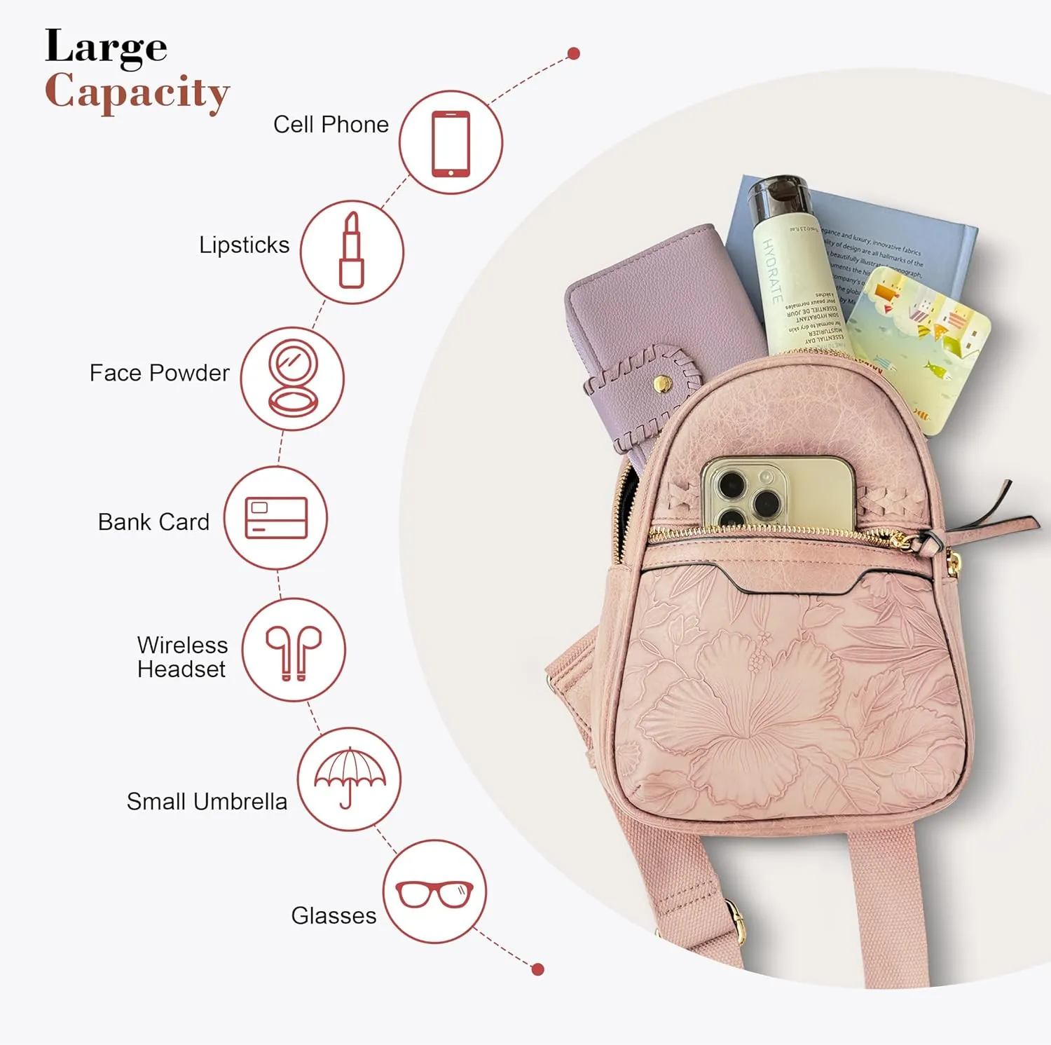ALYSSA Large Sling Bag for Women Faux Leather Crossbody Fanny Pack Backpack Cross Body Purses 7L Crossbody Bags for Women